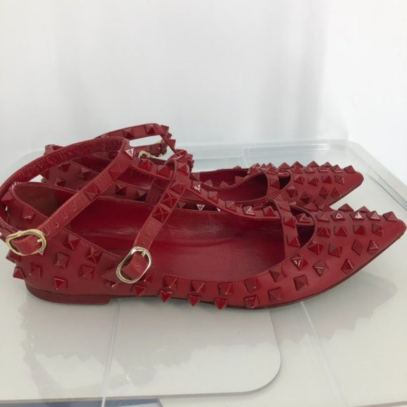 Valentino Red Rockstud Fully Studded Caged Pointed Toe Flats 37.5 - Picture 4 of 7